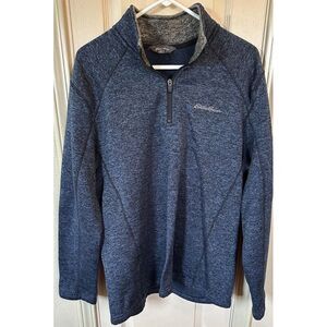 Eddie Bauer Mens Lg Blue 1/4 Zip Long Sleeve Fleece Sweater